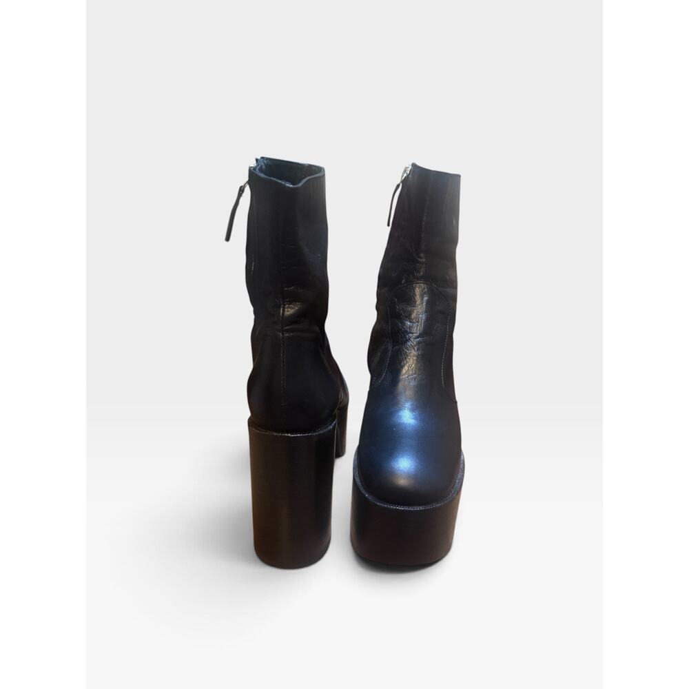 Simon Miller High Raid Black Leather 4in Platform Boots Zip Round Toe SZ 37/ US - Picture 5 of 13
